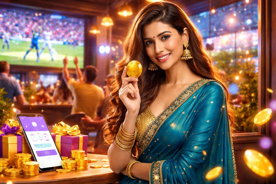 Woman playing slots on mobile phone in India