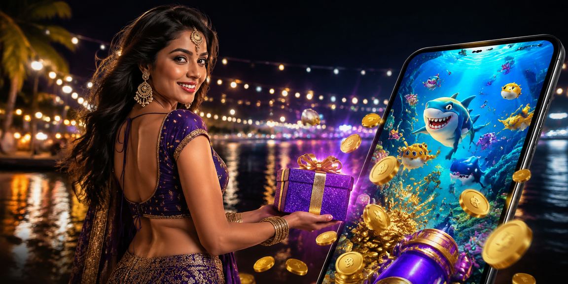 Indian coastal fishing game background with digital betting theme